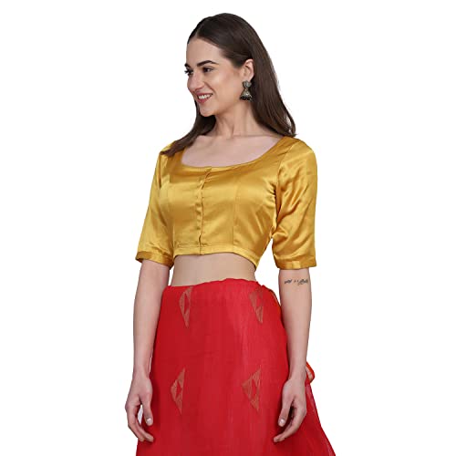 THE WEAVE TRAVELLER Mustard Non Paded Mashru Saree Blouse for Women