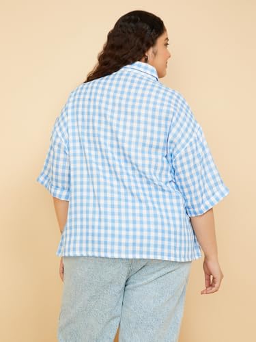 Max Women Checked Regular Fit Shirt (Blue_3XL)