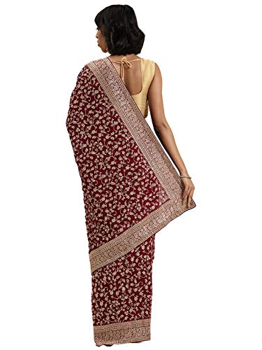 MOHEY Women's Machine ZARI Silk Sarees (SB14636-422_Wine)