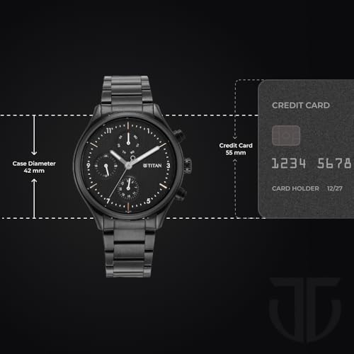 Titan Neo Quartz Multifunction Black Dial Black Stainless Steel Strap Watch for Men - NT1803NM01