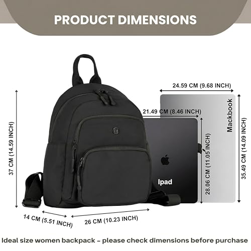 12o12 Women’s Stylish Lightweight Backpack for Daily Use, Travel, Work | Multi-Compartment Water-Resistant Daypack Bag, Anti-Theft Storage Back Pocket (26 (L) X 37 (H) X 14 (W) CM) (Black)