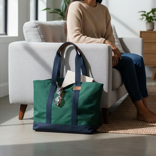 DailyObjects Forest Green-Navy Field Tote Bag |Canvas Tote Shoulder Bag Fits upto 14" Laptop for Women and Men Work & Daily Use |Handcrafted from premium cotton canvas perfect for Work & Daily Use
