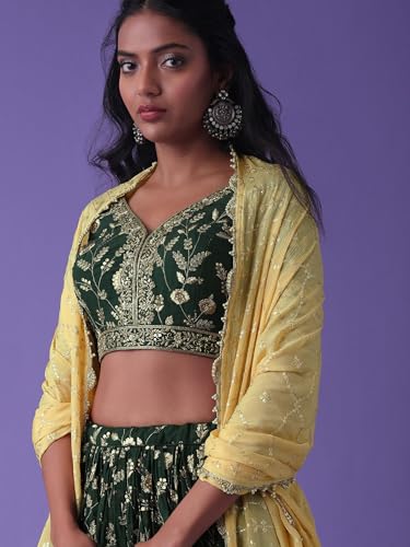 Zeel Clothing Women's Sequins Zari Dori Embroidered Georgette Semi-stitched Lehenga Choli With Dupatta (5099-Green-Womens-Lehenga-Choli-Latest, Free Size)