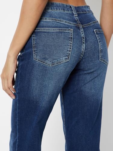 Max Women Washed Kick Flare Jeans(Blue_34)