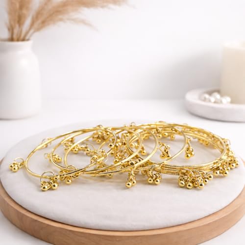STREE STORE Gold Plated Kashmiri Bangles Bangle Set for Women & Girls | Western Style Ghungroo Design Gold Tone Bangles | Set of 8 (2.6)