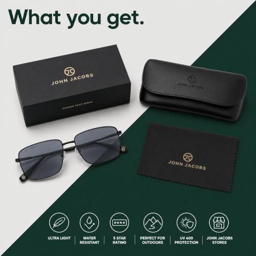 John Jacobs | Black - Grey | Full Rim Rectangular Stylish & Premium Polarized Sunglasses | Polarized and 100% UV Protected | Men & Women | Large | JJ S15862