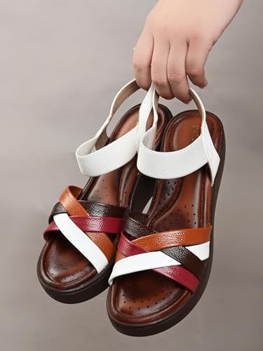 pelle albero Women's White Leather Slip-On Wedge Heel Sandals PA-LM-FR10_WHITE_38