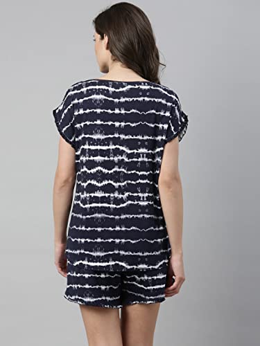 Enamor EC14 Tie & Dye Printed Home Tee and Shorts Set for Women with Ruffled Trim