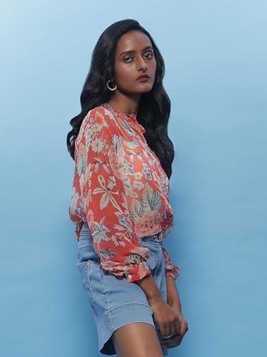 Label RITU KUMAR Red Floral Print Shirt with Inner