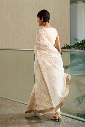 Taneira Women Off White Silk Cotton Embroidery Saree with Unstitched Blouse Piece (SPH08C00070-Off White)
