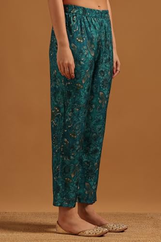 Soch Womens Teal Muslin Ethnic Motifs Co-Ord Set