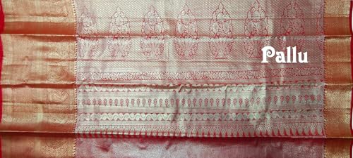 VFCollections Women's Traditional Handloom Kanchipuram Silk Pure Pattu Sarees | Rich Zari Woven Design | Bridal Saree | Unstitched Blouse (VFC724-4)