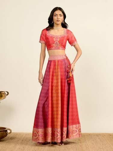 Aarke Ritu Kumar Red Sweatheart Neck Blouse With Lehenga And Dupatta