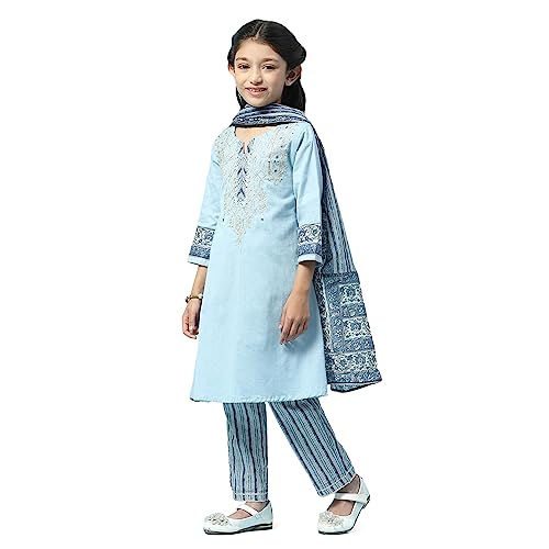 BIBA Cotton Girl Printed Straight Kid Kurta Set With Dupatta (Kw5000_Powder Blue_3)