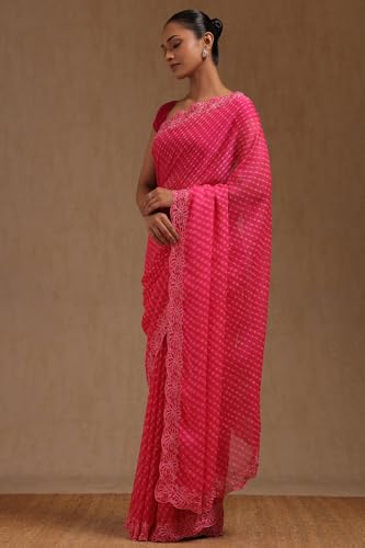 Soch Womens Pink Georgette Leheriya Print Saree