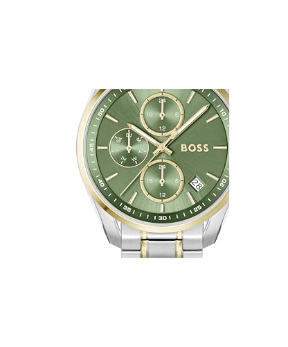 BOSS Grand Tour Women's 3H Quartz Chronograph Watch, Stainless Steel, 3ATM/30m Water Resistant - Stylish, Elegant Timepiece - Gift for Her, 38mm, Silver-Green