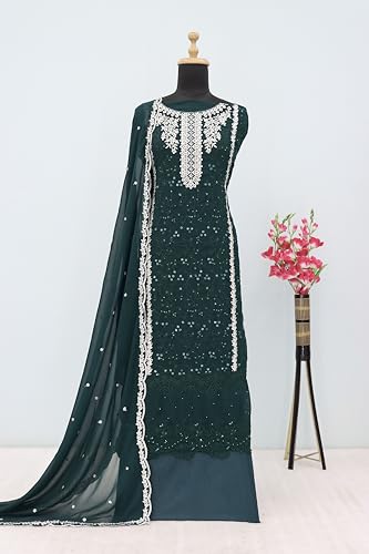 RUDRAPRAYAG Women's Georgette Semi Stitched Embroidered Work With Moti Work Anarkali Suit With Dupatta