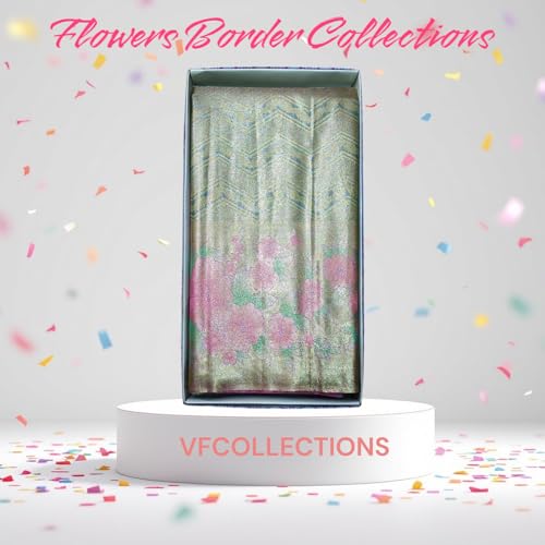 VFCollections Women's Traditional Handloom Kanchipuram Silk Pure Pattu Sarees – Flowers Border | Rich Zari Woven Design | Bridal Saree | Unstitched Blouse 1