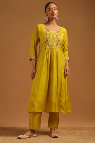Soch Womens Light Green Mul Chanderi Geometric Salwar Suit With Machine Embroidery and Bead Details