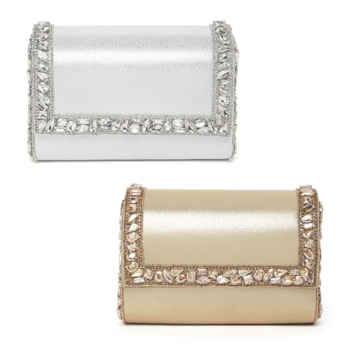 Peora Gold & Silver Evening Clutch Combo Handbags Gift for Women