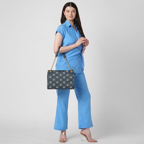 Caprese Florida Medium Tote Bag for Women | Stylish Handheld Bag with Zipper Closure & Multiple Compartments | Ideal for 16 inch Laptop Bag | Perfect for Office, Travel & Daily Use (Navy)