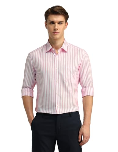 Arrow Men's Striped Slim Fit Dress Shirt (ARAEOSH1677_Medium Pink