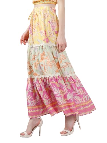 VERO MODA Women's Flared High Rise Multicolor Skirt