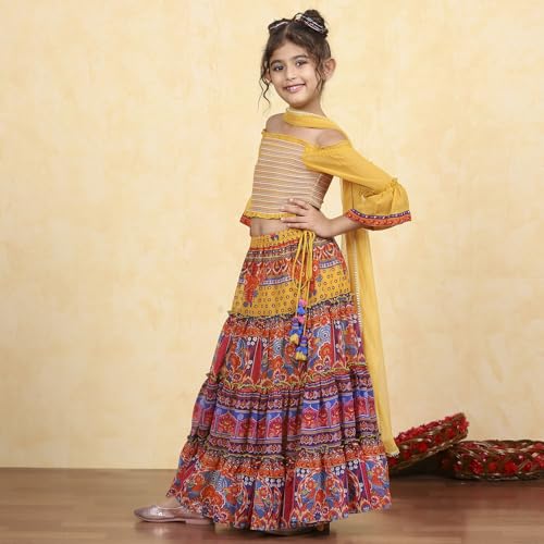 Biba Girl's Polyester Lehenga Set (KWPRSMKT6453AW25MLTI_Multicolor_8 9 Years)