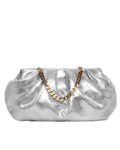 Liselle Kiss Julie Shoulder Metallic Suede Bag, Silver Suede, One Size