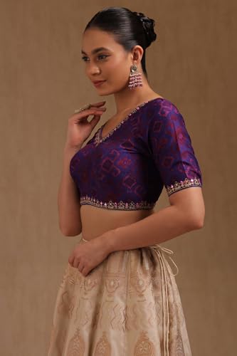 Soch Womens Turquoise Blue Silk Ethnic Motifs Padded Blouse with Mirror Work