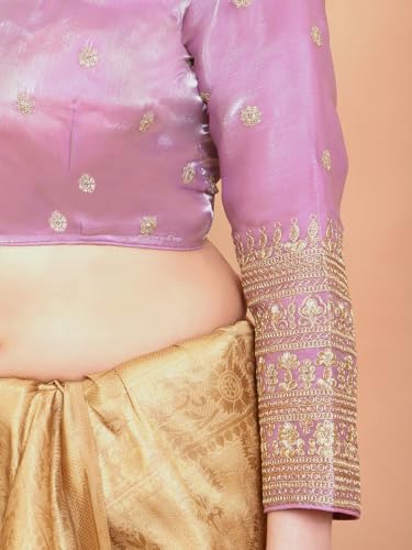 Salwar Studio Pink Organza V Neck Embroidered Readymade Alterable Blouse