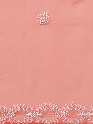 Ada Women Hand Embroidered Lucknowi Chikankari Georgette Saree With Unstitched Blouse Piece A191489,Tomato Red