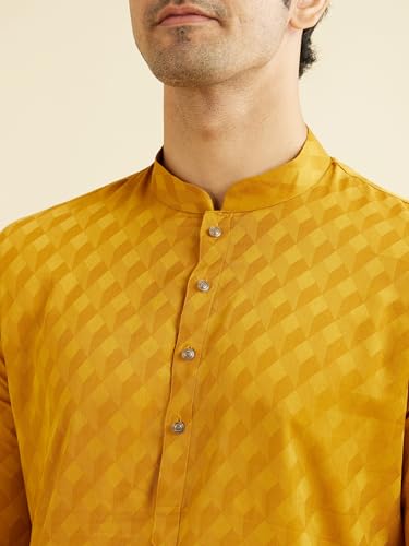 Manyavar Men's Cotton Printed Kurta Pyjama Set (Mustard,XL)