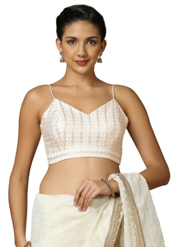 SALWAR STUDIO Women's White Embellished Saree Blouse-RI-0048-WHIT-42