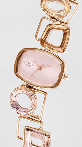 Titan Raga Facets Quartz Analog Pink Dial Rose Gold Stainless Steel Strap Watch for Women - NT95118WM02