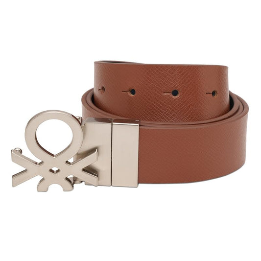 United Colors of Benetton Men's Raleigh Reversible Leather Belt - Knot Monogram Buckle - Dual Tan & Navy For Classic Formal Style | Size S - 80 CM | Ideal for Gifting