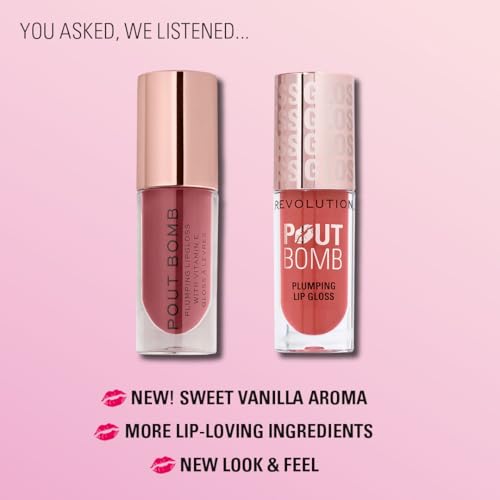 Revolution Beauty, Pout Bomb Plumping Lip Gloss, High-Shine for Glossy, Fuller & Plump Lips with Hyaluronic Acid & Peptides, Vegan & Cruelty-Free (Melba Warm Peach, 4.6ml)