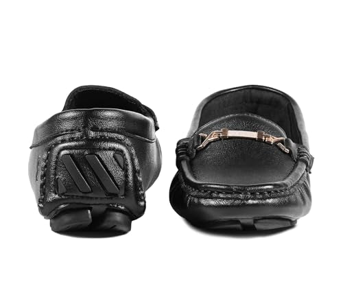 LOUIS STITCH Women’s Black Premium Slip-On Loafers with Buckle | Elegant Solid Slip-On Comfort Shoes for Casual and Formal Wear | Slip-On Loafer Shoes for Women | LSLD-BLR-HS04-JB | UK-5