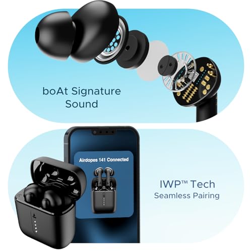 boAt Airdopes 141/8, Low Latency, ENx Tech, 42HRS Battery, Fast Charge, Stream Ad Free Music via App Support, Bluetooth Earbuds, TWS Ear Buds Wireless Earphones with mic (Bold Black)