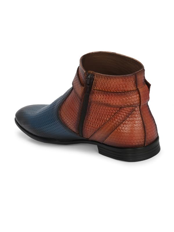 HITZ Men's Blue Leather_Casual Buckle Boots
