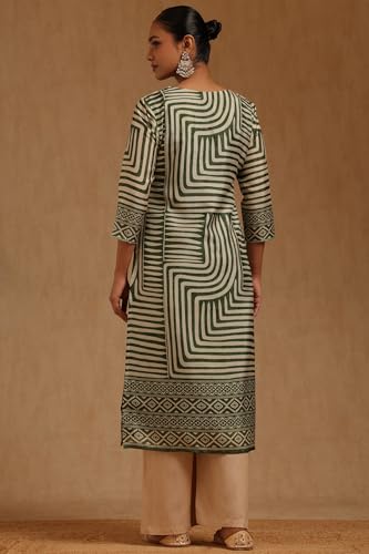 Soch Womens Green Russian Silk Geometric Kurta with Beads Details