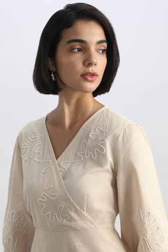 Women Beige Embroidered Casual Dress