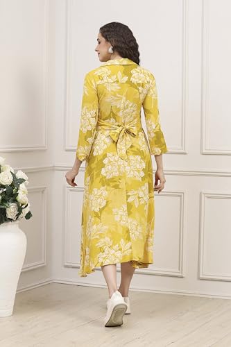 BIBA Women Olive Rayon Printed Straight Dress_42