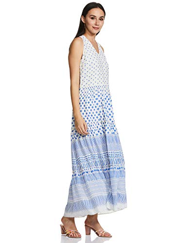 global desi Women's Synthetic A-Line Maxi Dress (AW19GR178MXPVO_Blue_M)