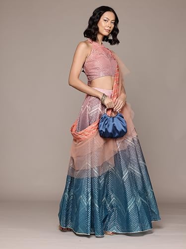 Aarke Ritu Kumar Blue & Pink Gota Festive Lehenga With Blouse And Dupatta