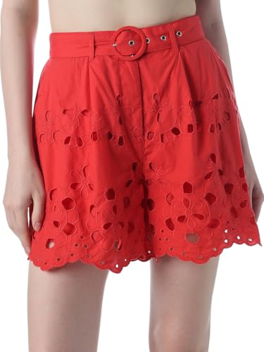ONLY Women's Self Design Regular Fit High-Rise Red Shorts