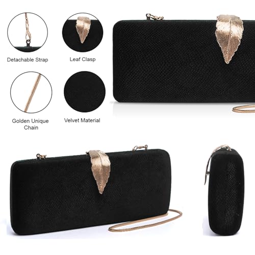 INOVERA (LABEL) Clutches for Women, Girls - Ladies Stylish Evening Party Hand Clutche - Wedding Bridal Purse - Crossbody Sling Bag with Chain (Black)