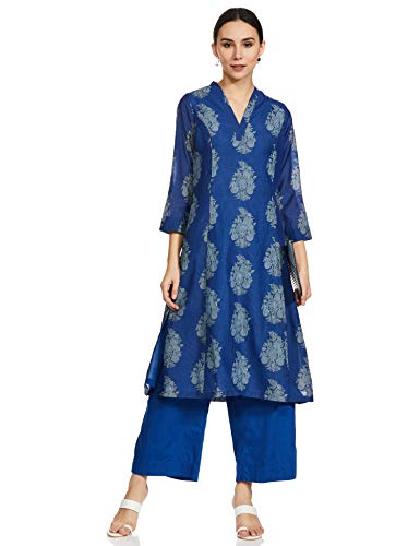 BIBA Women's Royal Blue Art Silk Salwar Suit Set