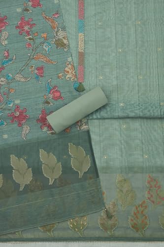 Soch Womens Green Art Silk Woven Design Unstitch Dress Material With Sequins