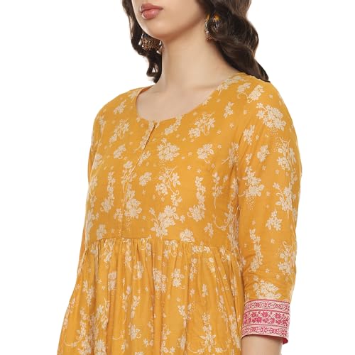 BIBA Women EMBROIDERY STRAIGHT SALWAR KURTA DUPATTA(SKDPARSI GA8889_YELLOW_34)